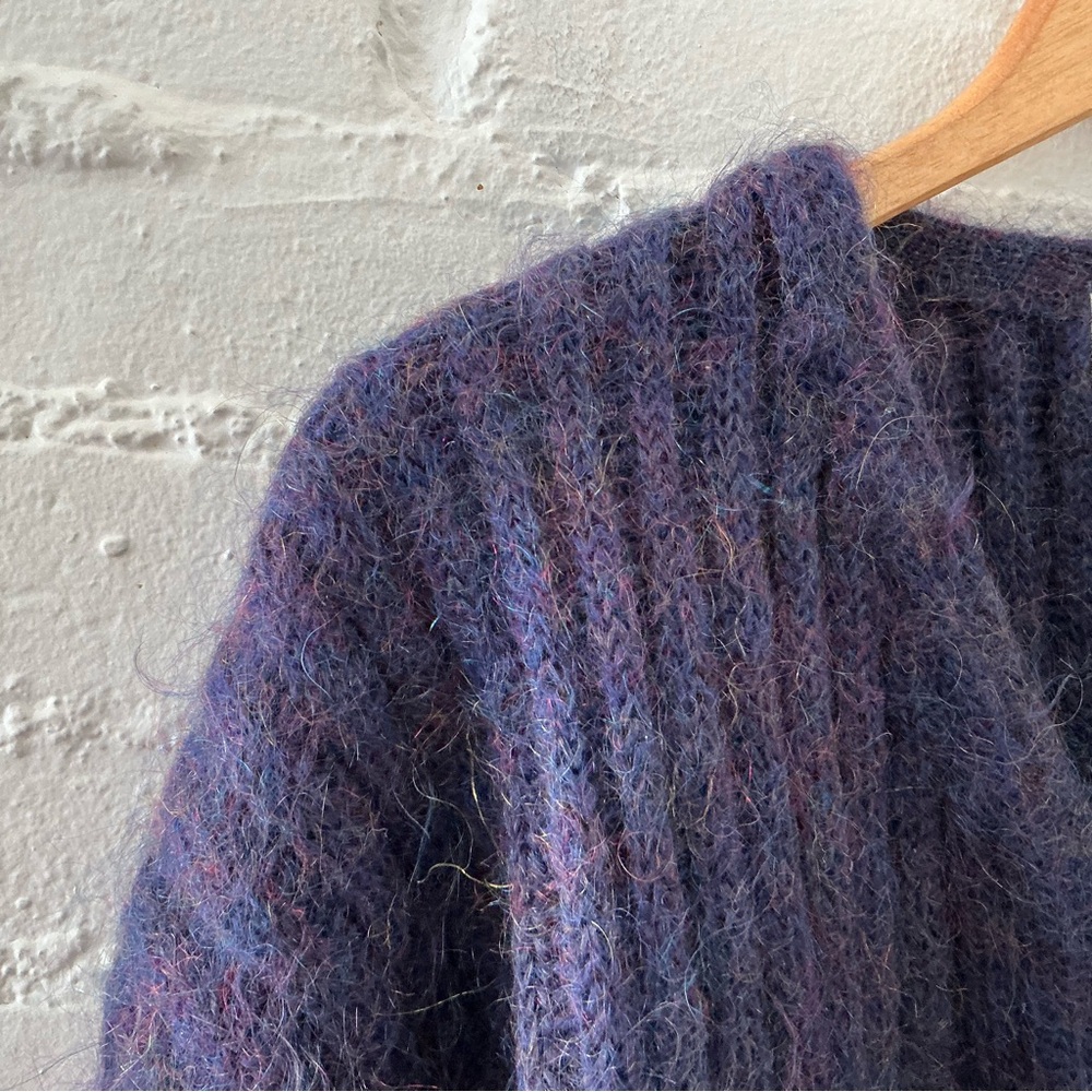 Vintage 90s Express Tricot Mohair Blend Boxy Chunky Cardigan Sweater Grandpa L - Picture 3 of 13